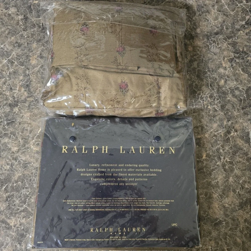 Ralph Lauren FORMAL GARDEN Brown Floral Sheet ‎ Set- Full 1 Pillowcase